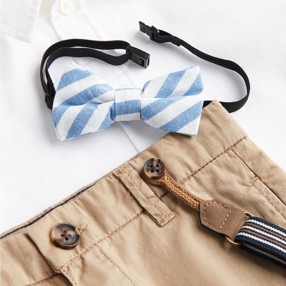 Boys 4-piece set with shirt, shorts, bow tie and suspenders - Picture 3 of 5